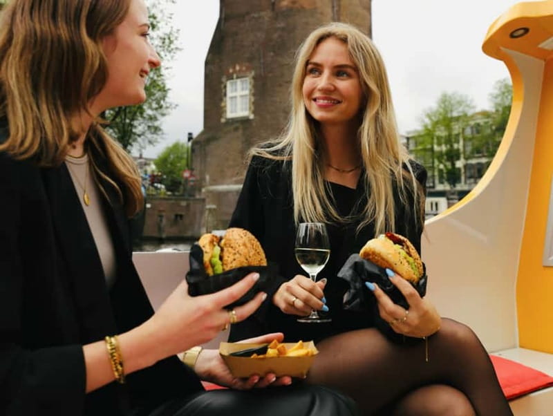 Amsterdam canal cruise with culinary burger or cheese & wine - What the Skipper Brings: English Stories and a Real Host